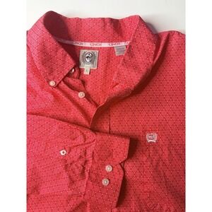 Cinch Mens L Western Button Up Shirt Red Pink Geometric Long Sleeve Rodeo Cowboy